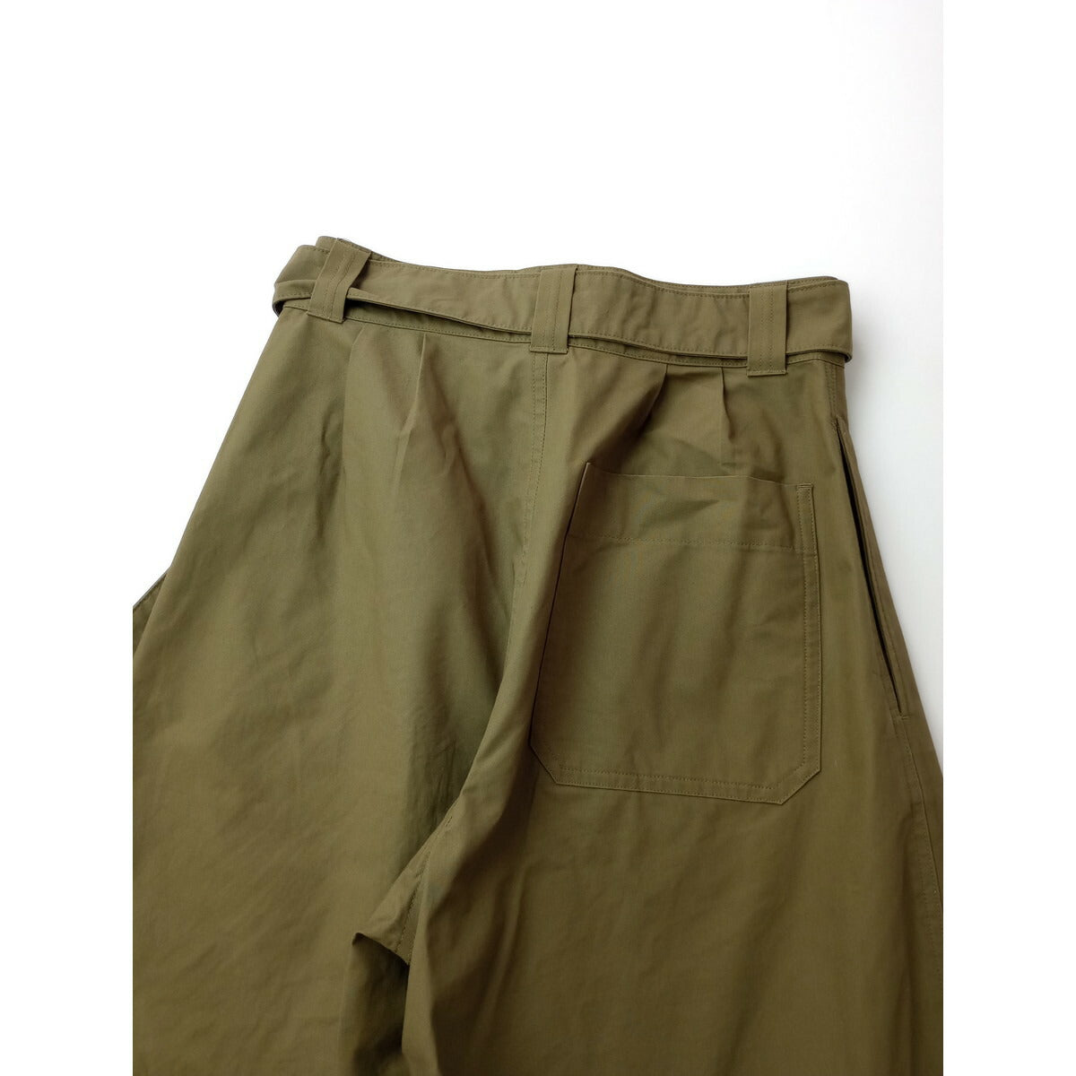 24SS MHL エムエイチエル マーガレットハウエル CRISP COTTON PLAINWEAVE ベルト付き コットン 綿 100％ パンツ カーキ 1【中古】