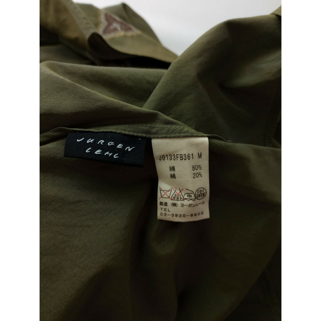 JURGEN LEHL ヨーガンレール コットン シルク プルオーバー ブラウス 刺繍 トップス 長袖 カーキ M【中古】