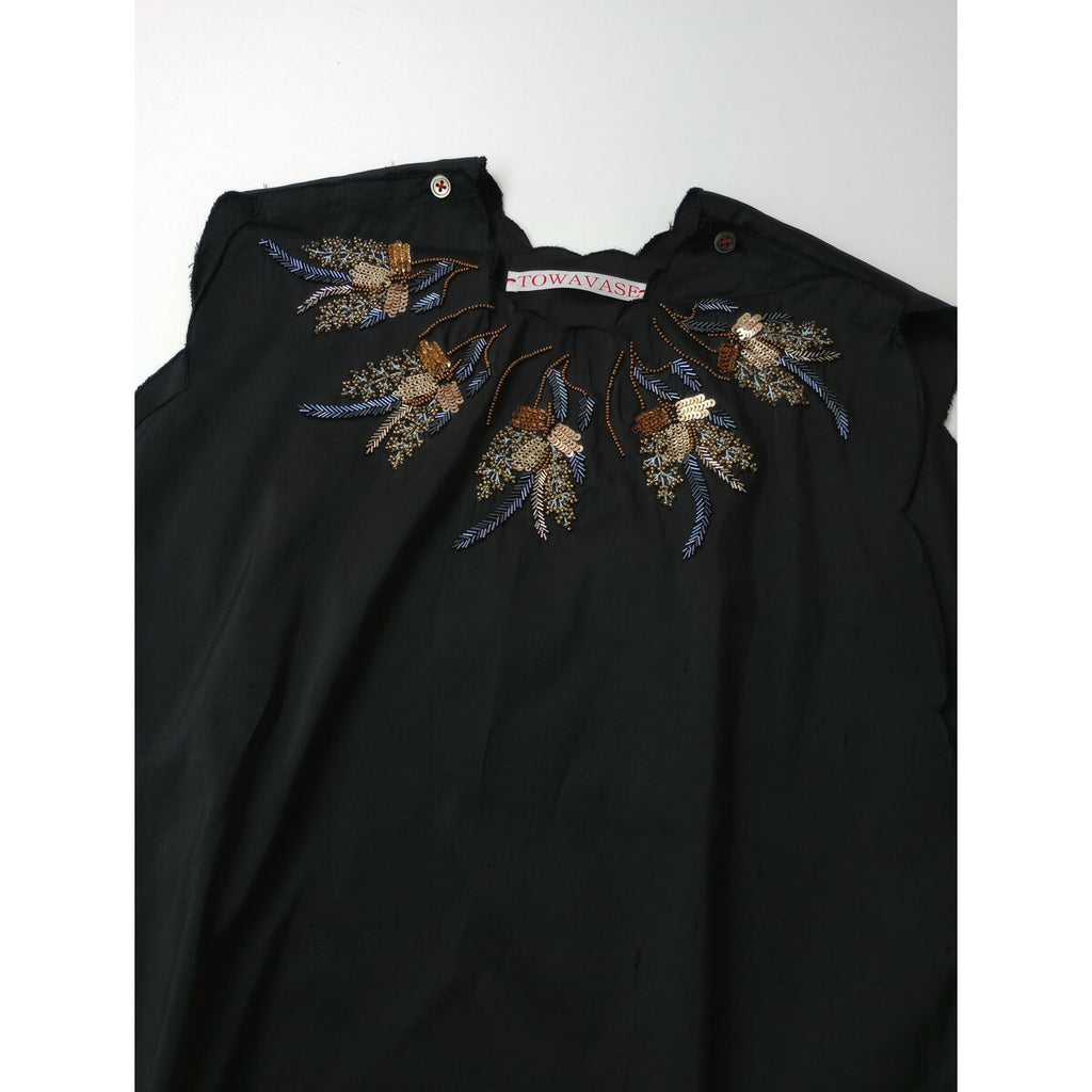 24AW TOWAVASE トワヴァーズ manon tablier マノン タブリエ シルク 絹 100% ロング ワンピース ビーズ 黒 ブラック【中古】