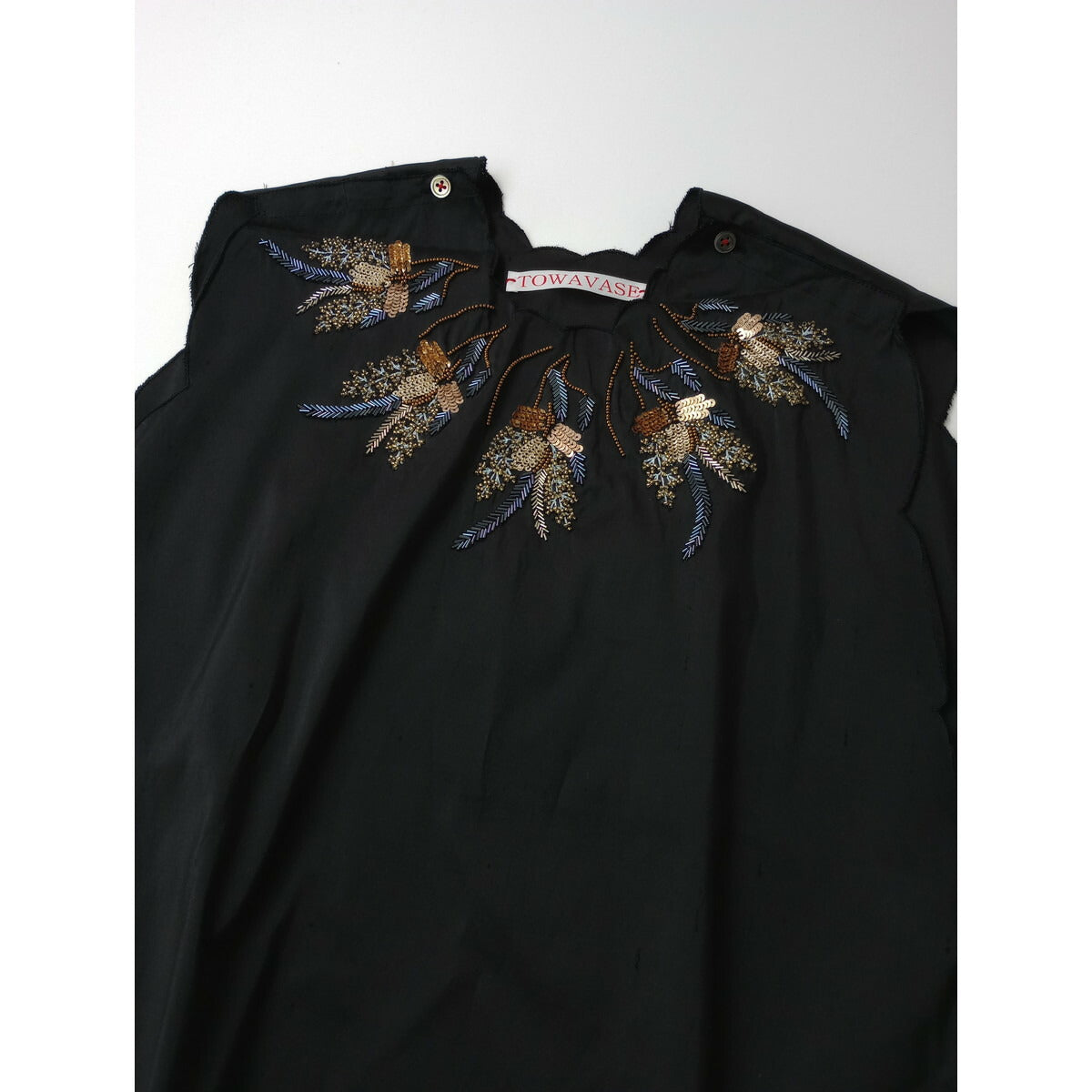 24AW TOWAVASE トワヴァーズ manon tablier マノン タブリエ シルク 絹 100% ロング ワンピース ビーズ 黒 ブラック【中古】