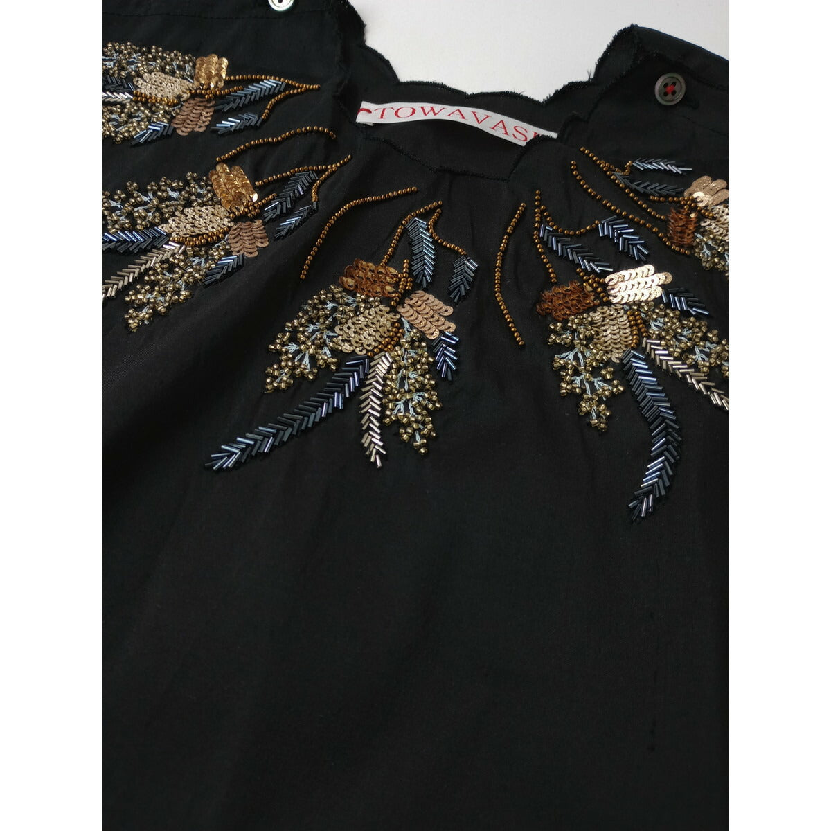 24AW TOWAVASE トワヴァーズ manon tablier マノン タブリエ シルク 絹 100% ロング ワンピース ビーズ 黒 ブラック【中古】