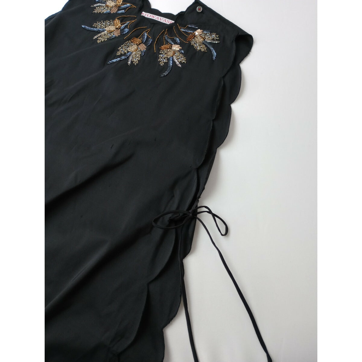 24AW TOWAVASE トワヴァーズ manon tablier マノン タブリエ シルク 絹 100% ロング ワンピース ビーズ 黒 ブラック【中古】