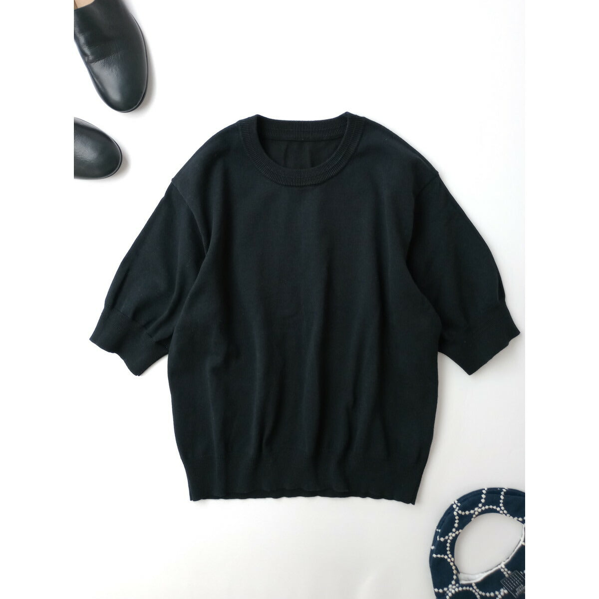 KURASHI＆Trips PUBLISHINGクラシアンドトリップス パブリッシング北欧暮らしの道具店 半袖ベーシックニット トップス 黒 ブラック【中古】
