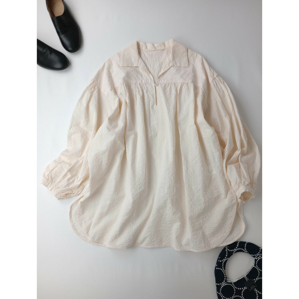 24SS journal standard luxe ジャーナルスタンダードラックスローンリップル スキッパーシャツ コットン綿 100％長袖トップス アイボリー【中古】