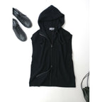 25AW MARGARET HOWELL マーガレットハウエル 防縮メリノウール 12ゲージ 片畦編み ニット ジレ ジップアップフーディー 黒 ブラック M【中古】