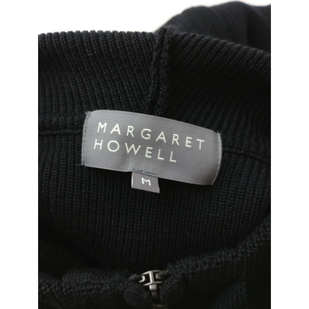 25AW MARGARET HOWELL マーガレットハウエル 防縮メリノウール 12ゲージ 片畦編み ニット ジレ ジップアップフーディー 黒 ブラック M【中古】