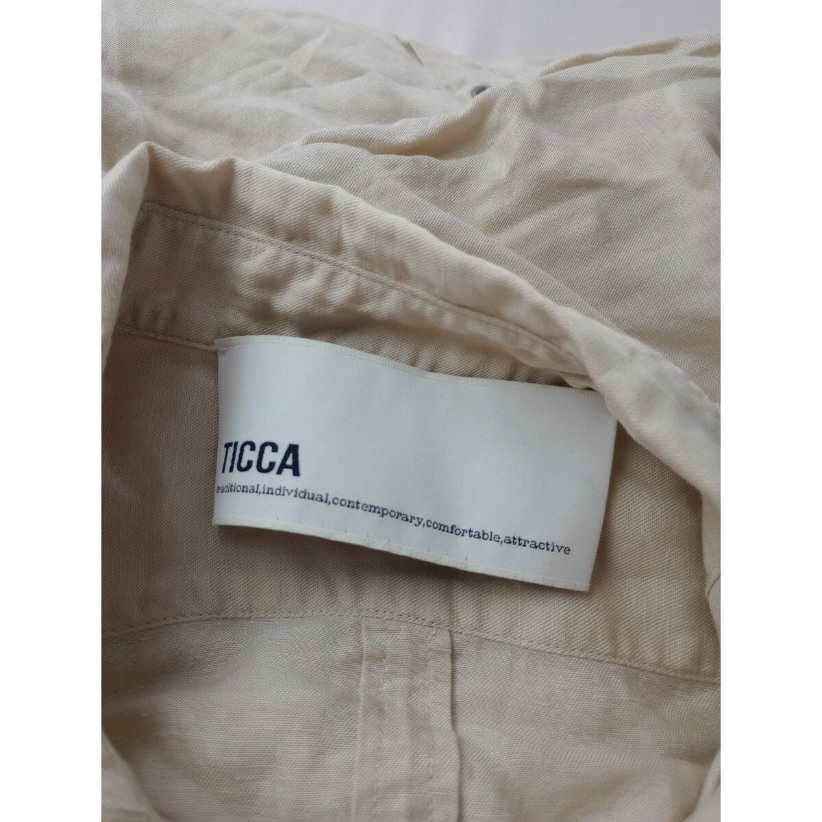 TICCA ティッカ リネン 麻 100％ 長袖 シャツ ワンピース ロング ライトベージュ F【中古】