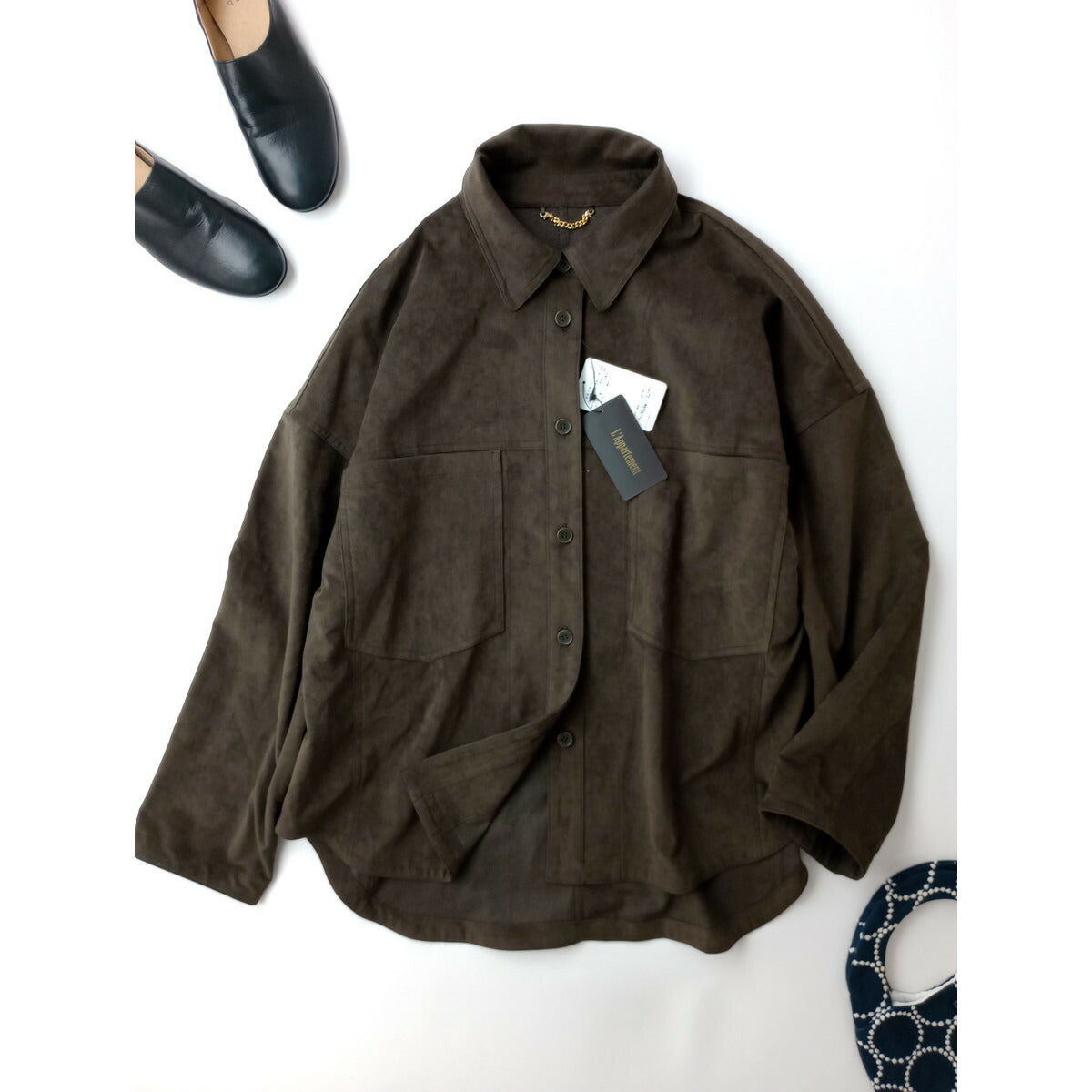 新品 25AW アパルトモン L'Appartement ULTRASUEDE JACKET フェイク スエード シャツ ジャケット ダークブラウン F