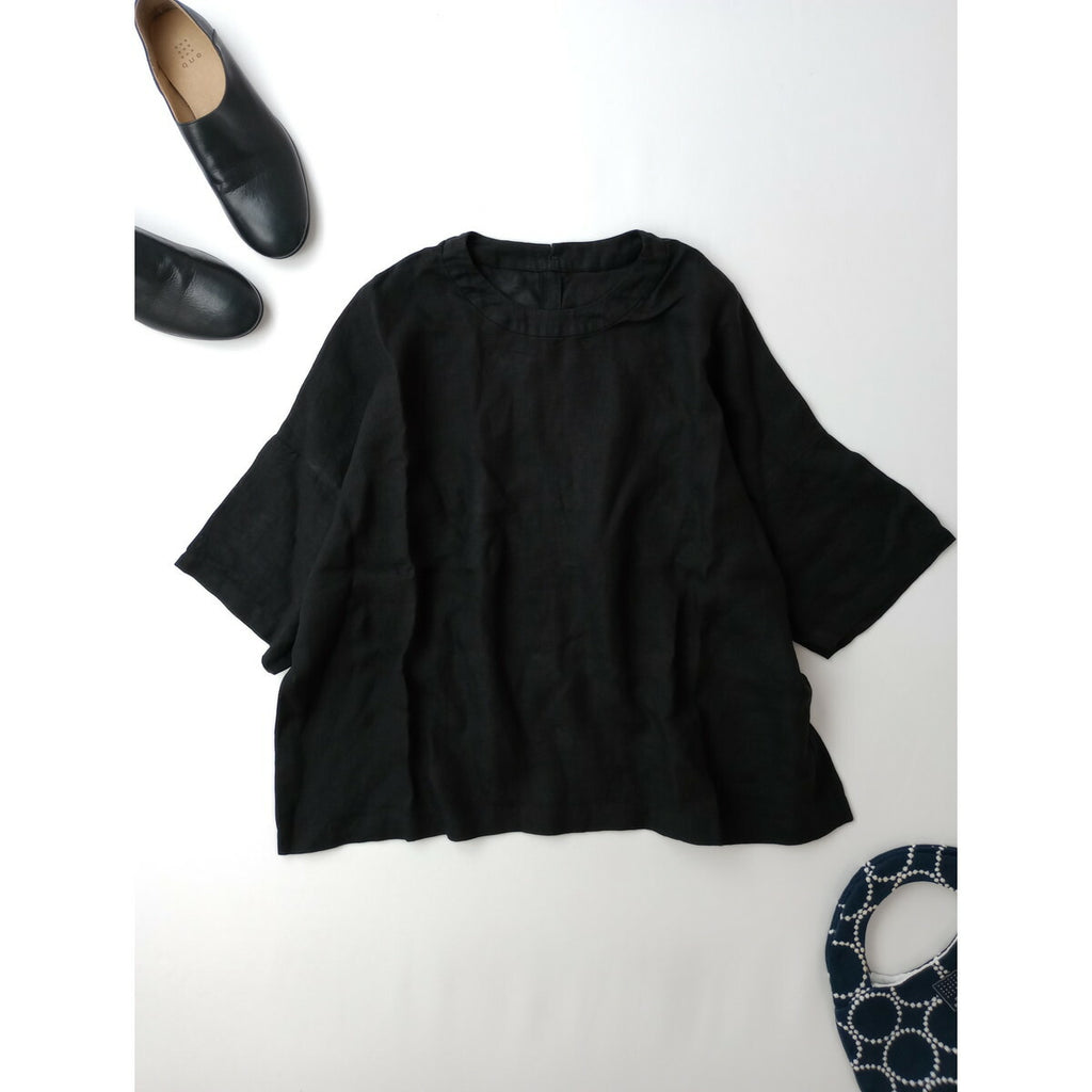 25AW evam eva エヴァムエヴァ linen pullover リネン プルオーバー トップス 黒 ブラック M【中古】