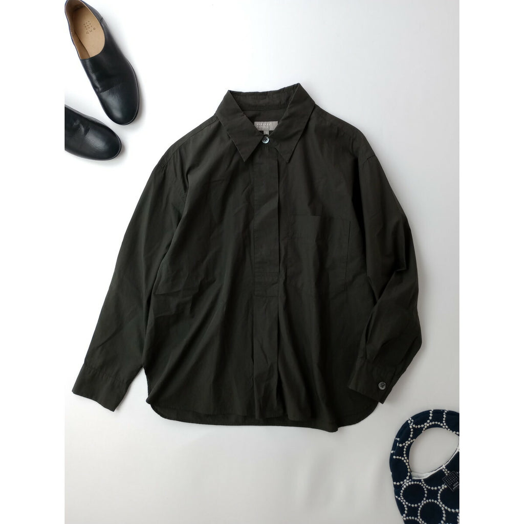 MARGARET HOWELL マーガレットハウエル FINE COTTON POPLIN SHIRT コットン 綿 100％ プルオーバー 長袖 シャツ 1 カーキ【中古】
