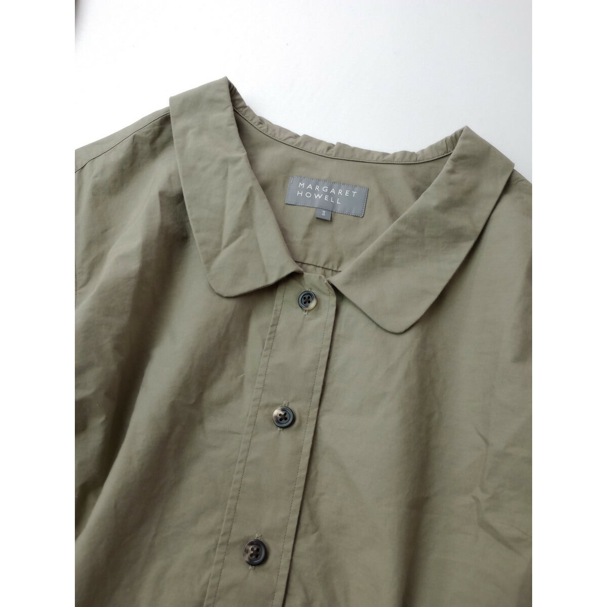 MARGARET HOWELL マーガレットハウエル COTTON WOOL POPLIN SHIRT 長袖 ブラウス シャツ トップス カーキ 2【中古】