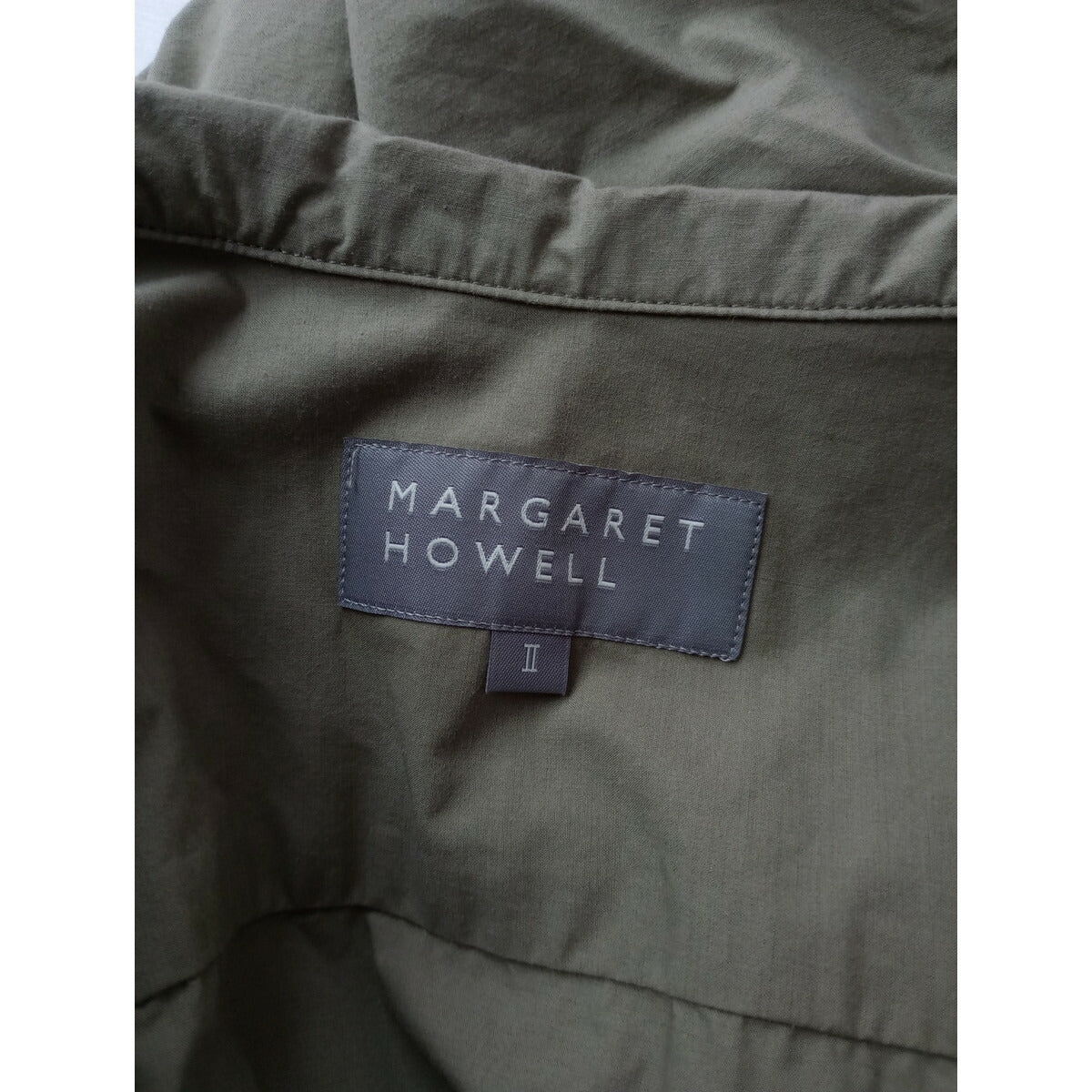 MARGARET HOWELL マーガレットハウエル COTTON WOOL POPLIN SHIRT 長袖 ブラウス シャツ トップス カーキ 2【中古】