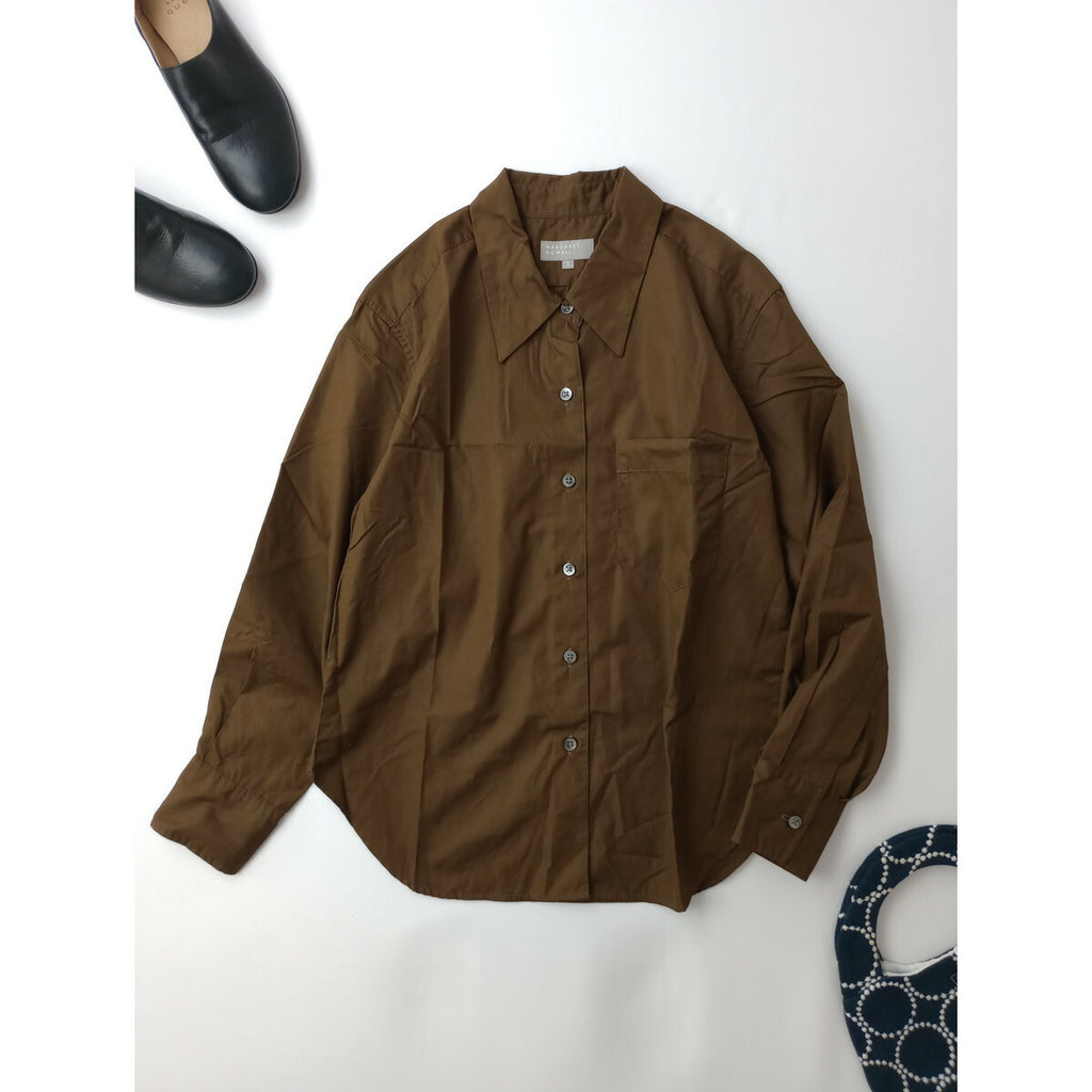 MARGARET HOWELL マーガレットハウエル FINE COTTON POPLIN SHIRT ファイン コットン 綿 100％ ポプリン シャツ ブラウン 1 長袖 茶色【中古】