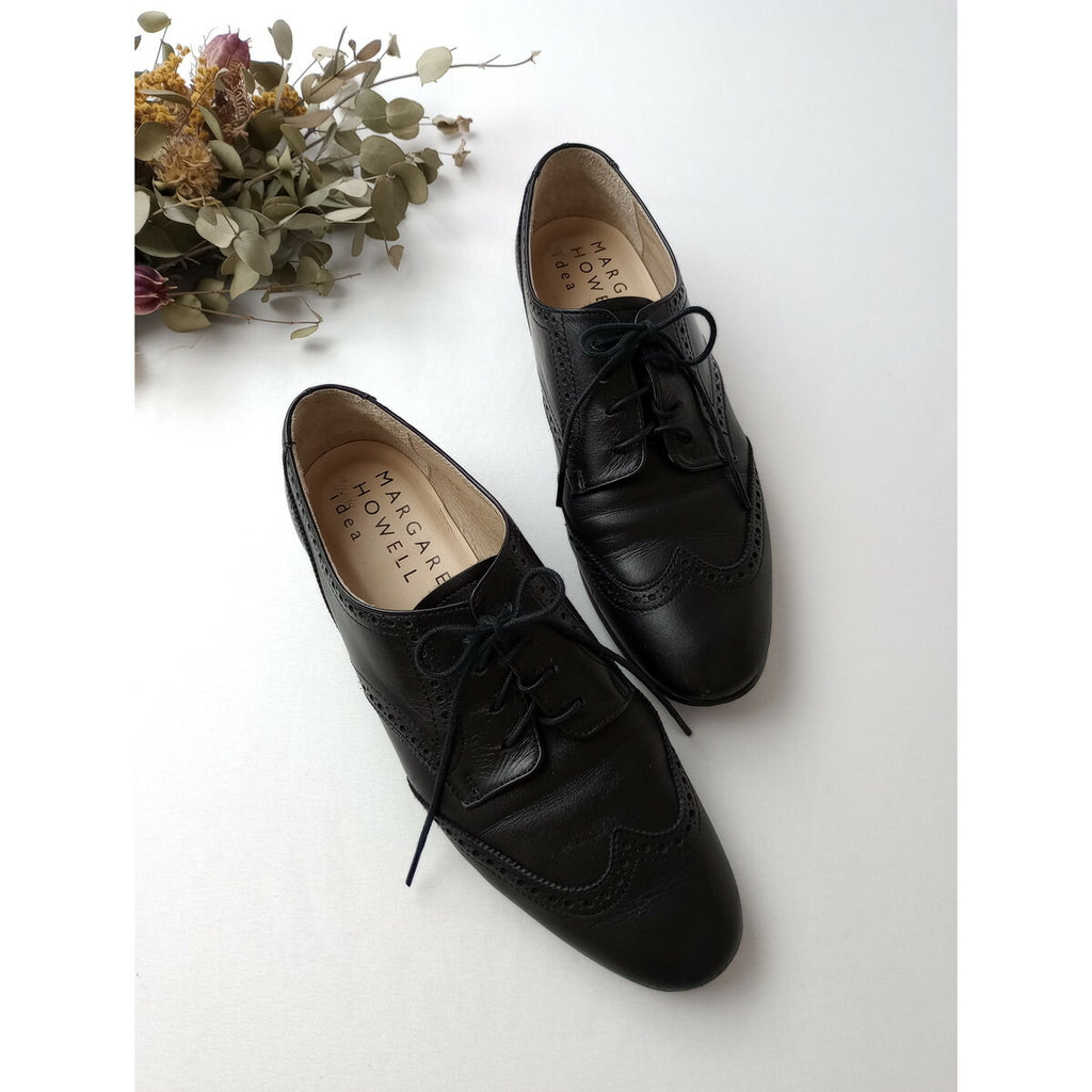 MARGARET HOWELL マーガレットハウエル レザー シューズ ウイングチップ 靴 黒 ブラック 22【中古】