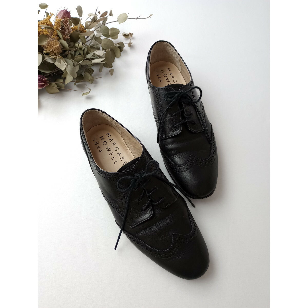 MARGARET HOWELL マーガレットハウエル レザー シューズ ウイングチップ 靴 黒 ブラック 22【中古】