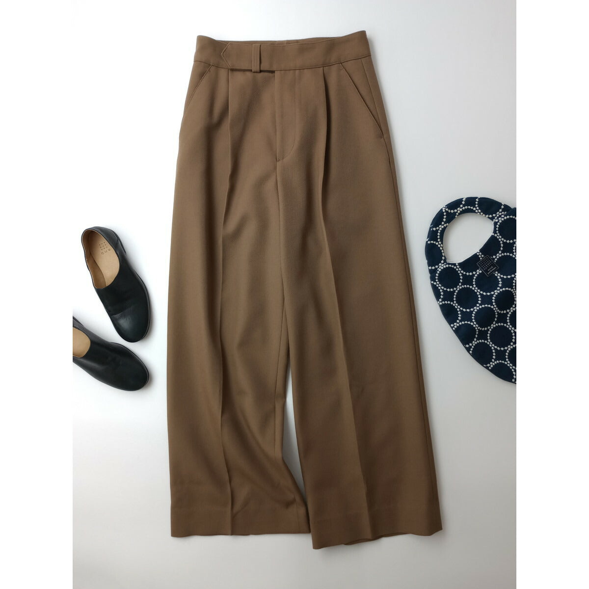 MARGARET HOWELL マーガレットハウエル WOOL GABARDINE TROUSERS ウール 毛 100％ ワイド パンツ ベージュ 2【中古】