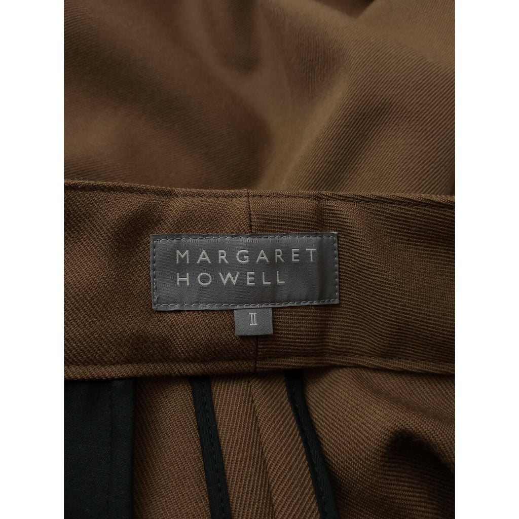 MARGARET HOWELL マーガレットハウエル WOOL GABARDINE TROUSERS ウール 毛 100％ ワイド パンツ ベージュ 2【中古】