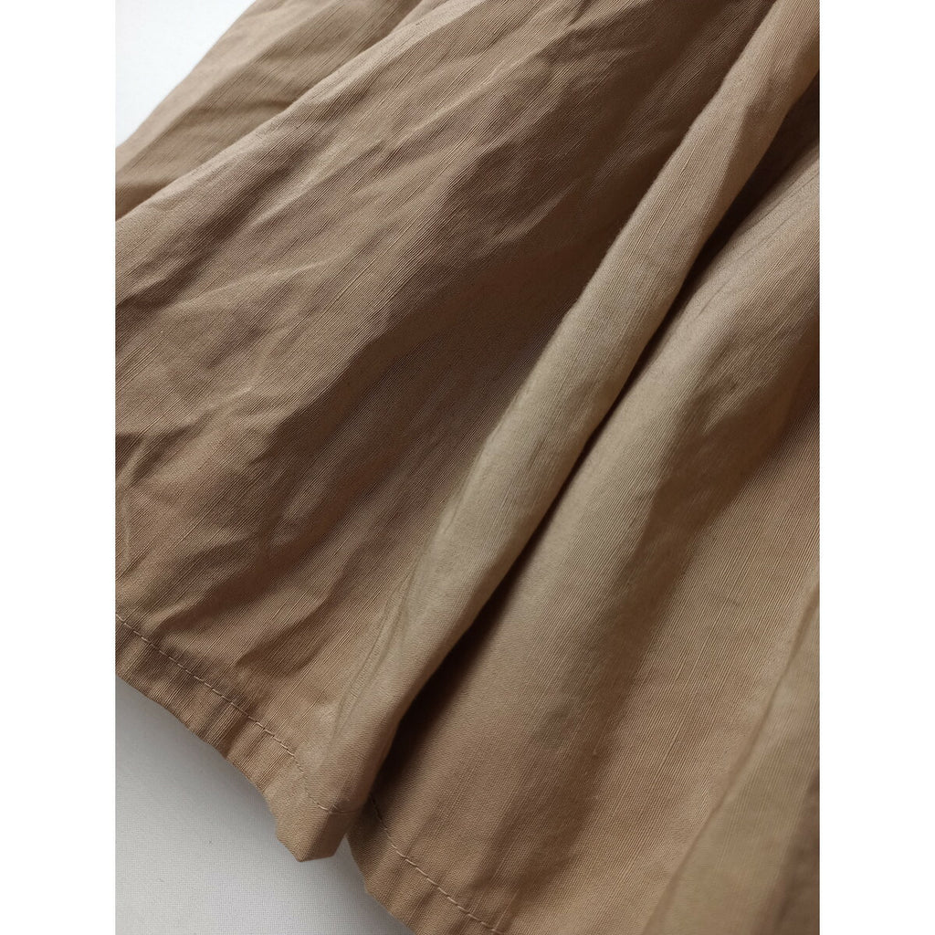 Gauze# ガーゼ リネン コットン スタンドカラー 半袖 ロング ワンピース ベージュ FREE【中古】