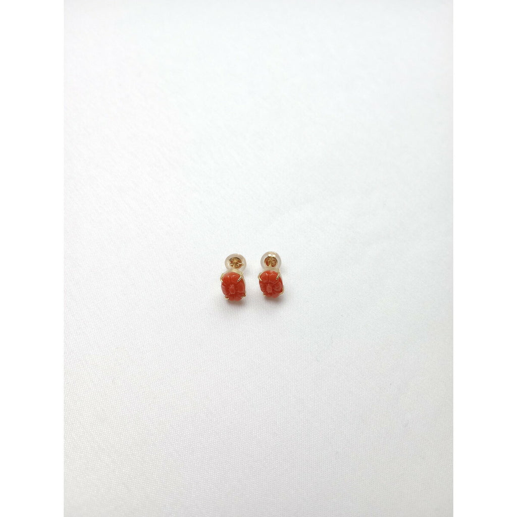25年モデル Bon Magique ボン マジック 珊瑚 スタッド ピアス K18YG サーモンピンク アクセサリー 【中古】