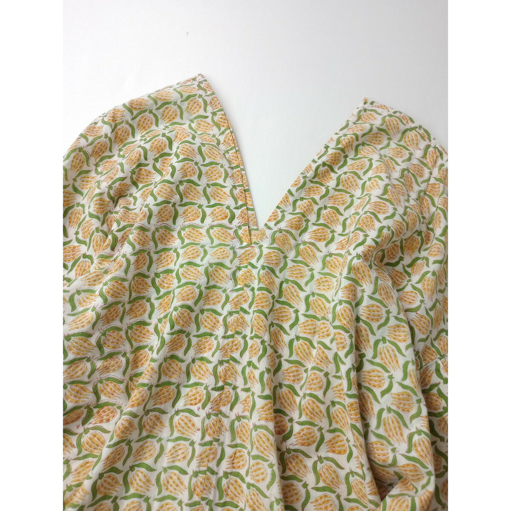 sankaku サンカク インド ブロック プリント ロングワンピース 花柄 オレンジ グリーン【中古】