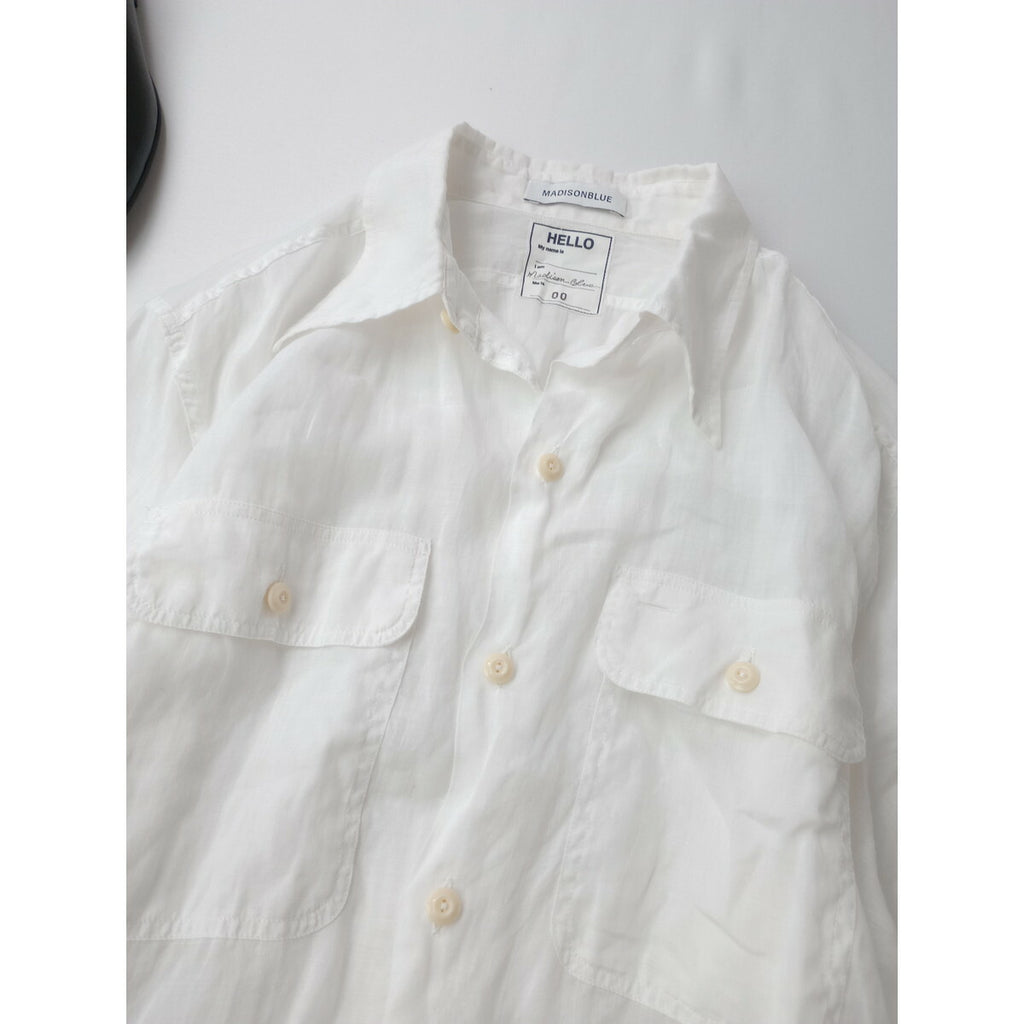 MADISON BLUE マディソンブルー HAMPTON LONG SHIRT ハンプトン ロング シャツ トップス リネン 麻 100％ 長袖 白 ホワイト 00 F【中古】
