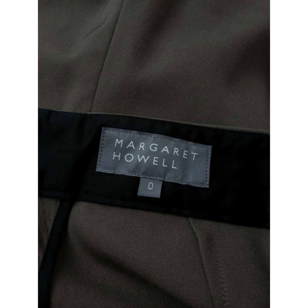 24AW MARGARET HOWELL マーガレットハウエル FLUID WOOL TROUSERS ウール 毛 100％ トラウザー スラックス パンツ カーキ 0【中古】