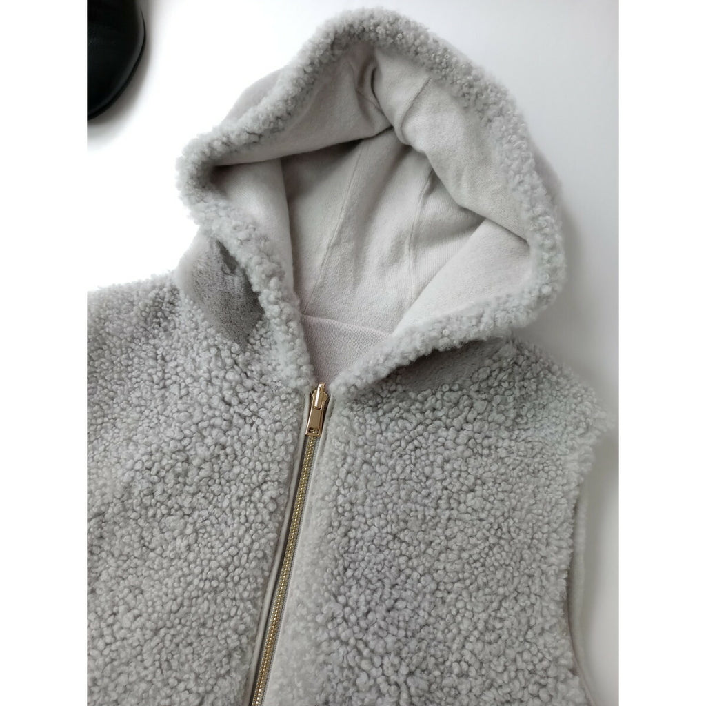 アパルトモン L'Appartement ReversibleVEST Mouton×Cashmere ラム 羊革 ウール カシミヤ リバーシブル フード ベスト グレー S (23M＋0369)【中古】