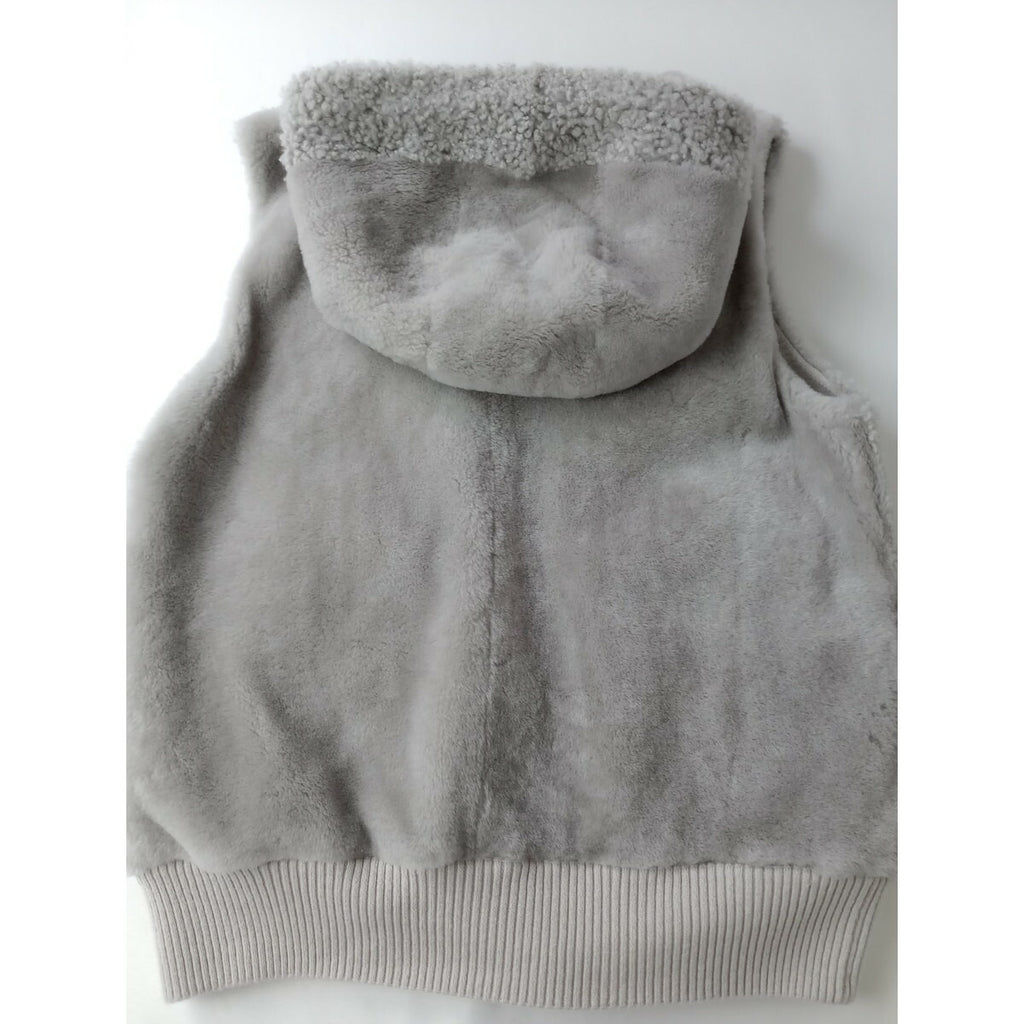 アパルトモン L'Appartement ReversibleVEST Mouton×Cashmere ラム 羊革 ウール カシミヤ リバーシブル フード ベスト グレー S (23M＋0369)【中古】