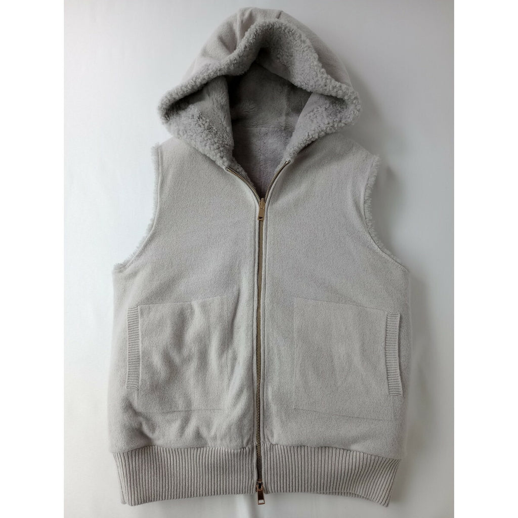 アパルトモン L'Appartement ReversibleVEST Mouton×Cashmere ラム 羊革 ウール カシミヤ リバーシブル フード ベスト グレー S (23M＋0369)【中古】
