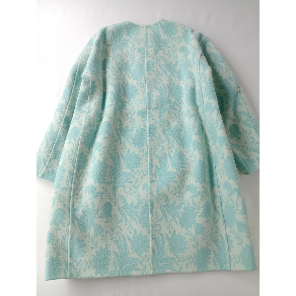 Drawer ドゥロワー ジャガード ノーカラー ロング コート 38 ライト ブルー (19M+0222)【中古】