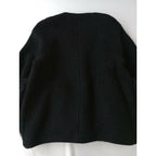 Drawer ドゥロワー フォックス ファー ポケット ループ ツイード ノーカラー ジャケット コート 36 黒 ブラック (25M＋0812)【中古】
