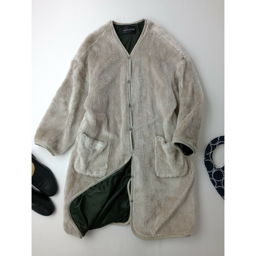 mizuiro ind ミズイロインド ボア ロング コート ライトベージュ(24T＋0877)【中古】