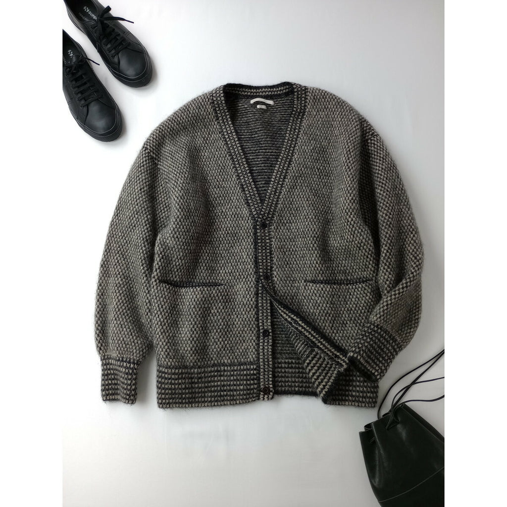 blurhmsブラームスAlpaca Bird's-eye Knit Cardiganアルパカウールバーズアイニットカーディガン 黒ブラック ライトベージュ 0 (25M＋0813)【中古】