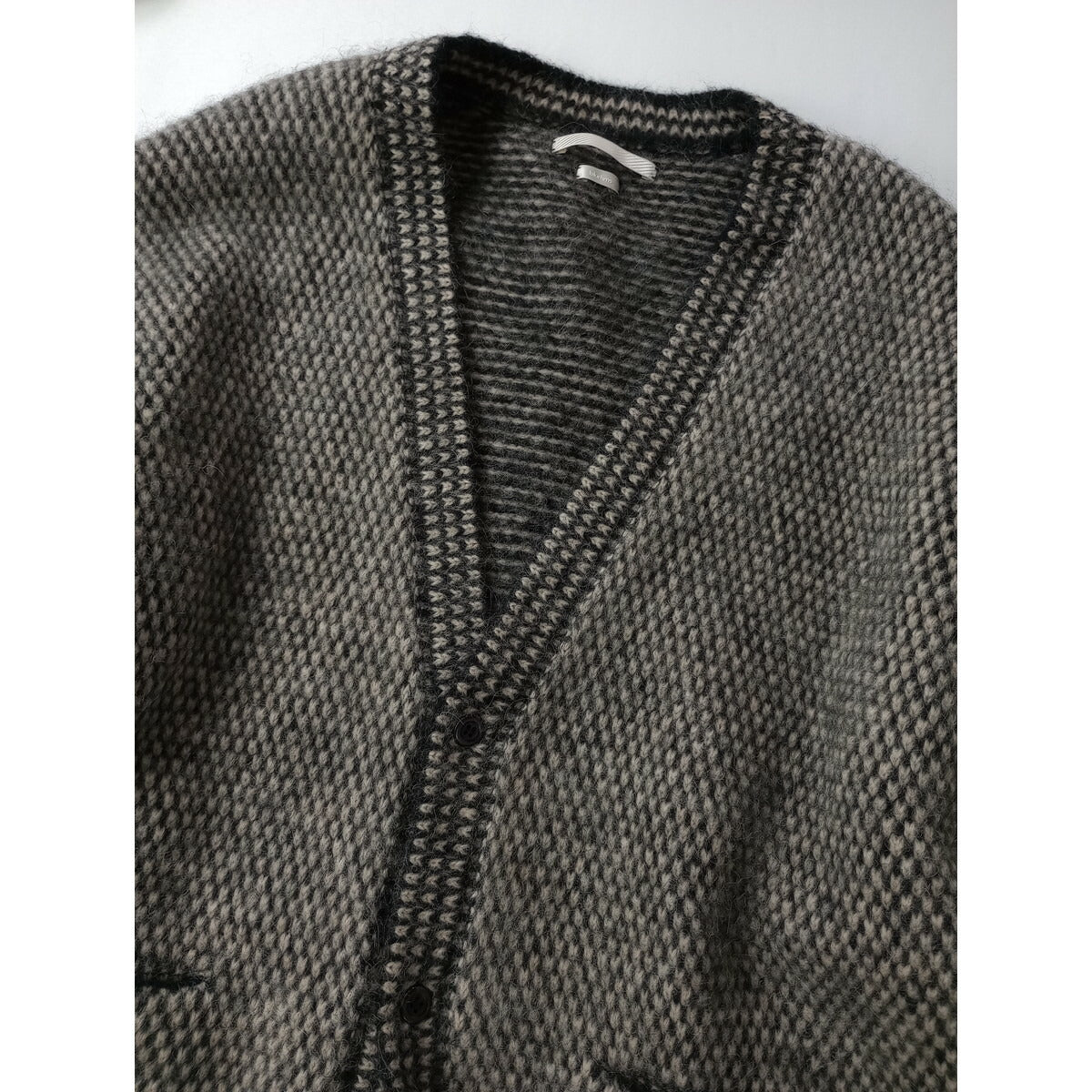 blurhmsブラームスAlpaca Bird's-eye Knit Cardiganアルパカウールバーズアイニットカーディガン 黒ブラック ライトベージュ 0 (25M＋0813)【中古】