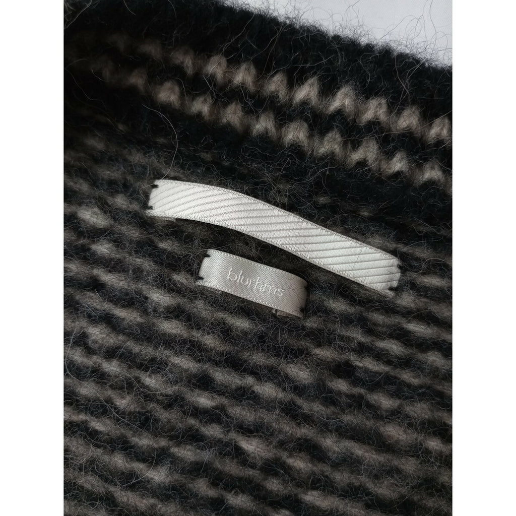 blurhmsブラームスAlpaca Bird's-eye Knit Cardiganアルパカウールバーズアイニットカーディガン 黒ブラック ライトベージュ 0 (25M＋0813)【中古】