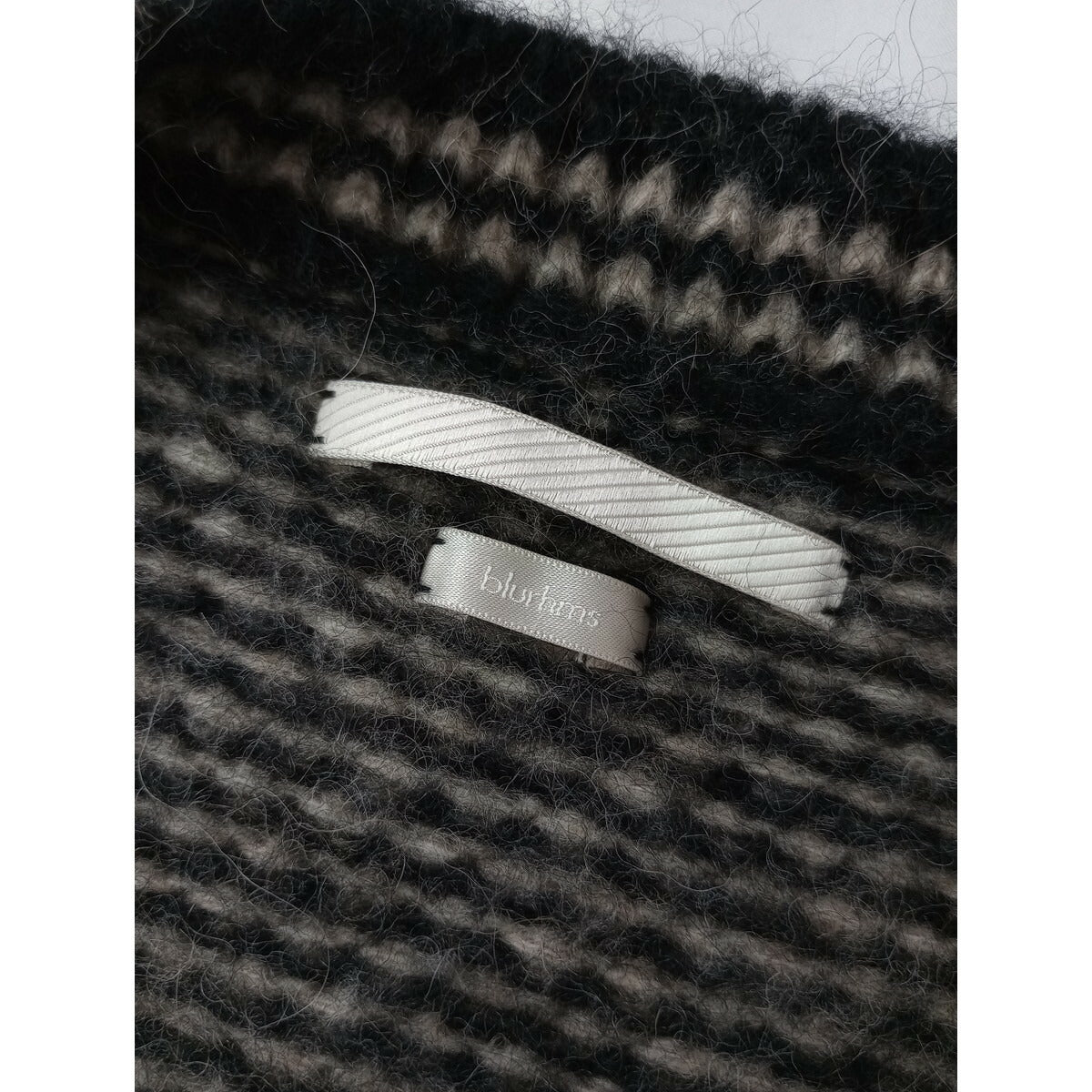 blurhmsブラームスAlpaca Bird's-eye Knit Cardiganアルパカウールバーズアイニットカーディガン 黒ブラック ライトベージュ 0 (25M＋0813)【中古】
