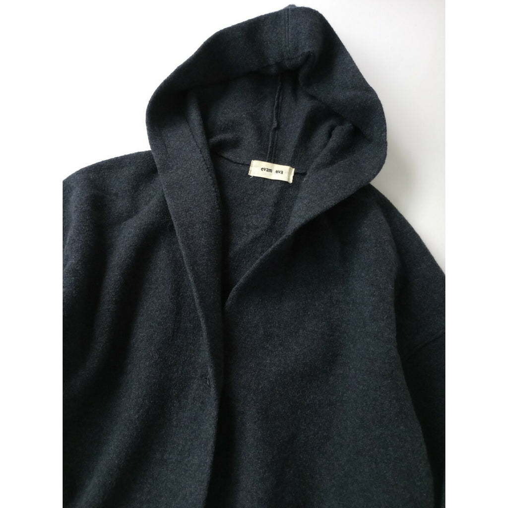 evam eva エヴァムエヴァ press wool hooded coat プレス ウール フーデッドロングコートフード圧縮 1 グレーがかったネイビー (20M＋1731)【中古】
