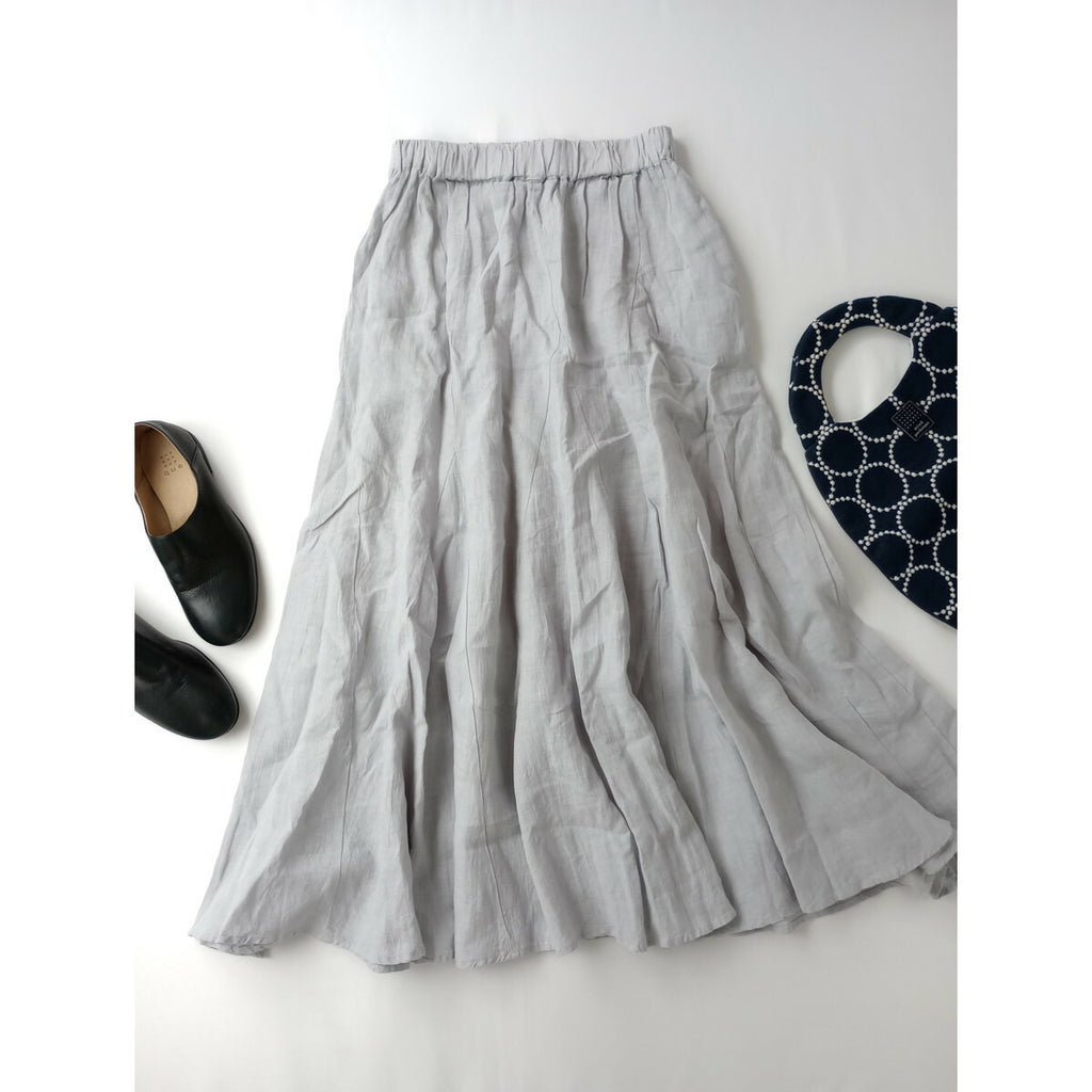 Cloth&Cross クロスアンド クロス リネン 麻 100％ ロング スカート ライトグレー【中古】