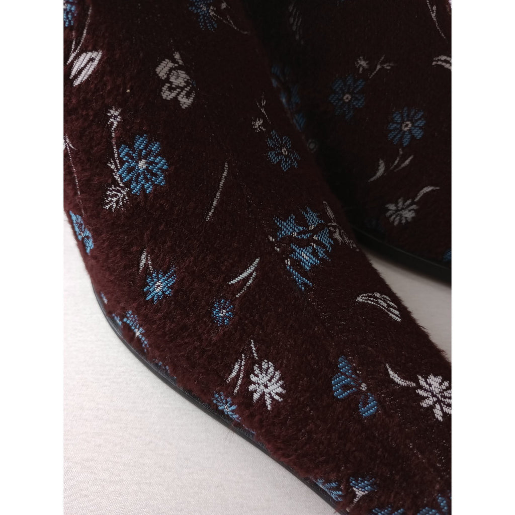 22AW Mame Kurogouchi マメ クロゴウチ Floral Jacquard Boots フローラルジャガード ブーツ ワインレッド 23.5 靴【中古】