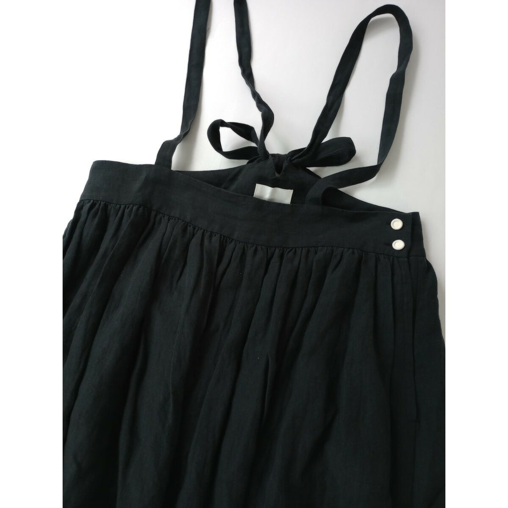 MAGALI マガリ リネン 100％ サスペンダー サロペット ロング スカート 墨黒【中古】