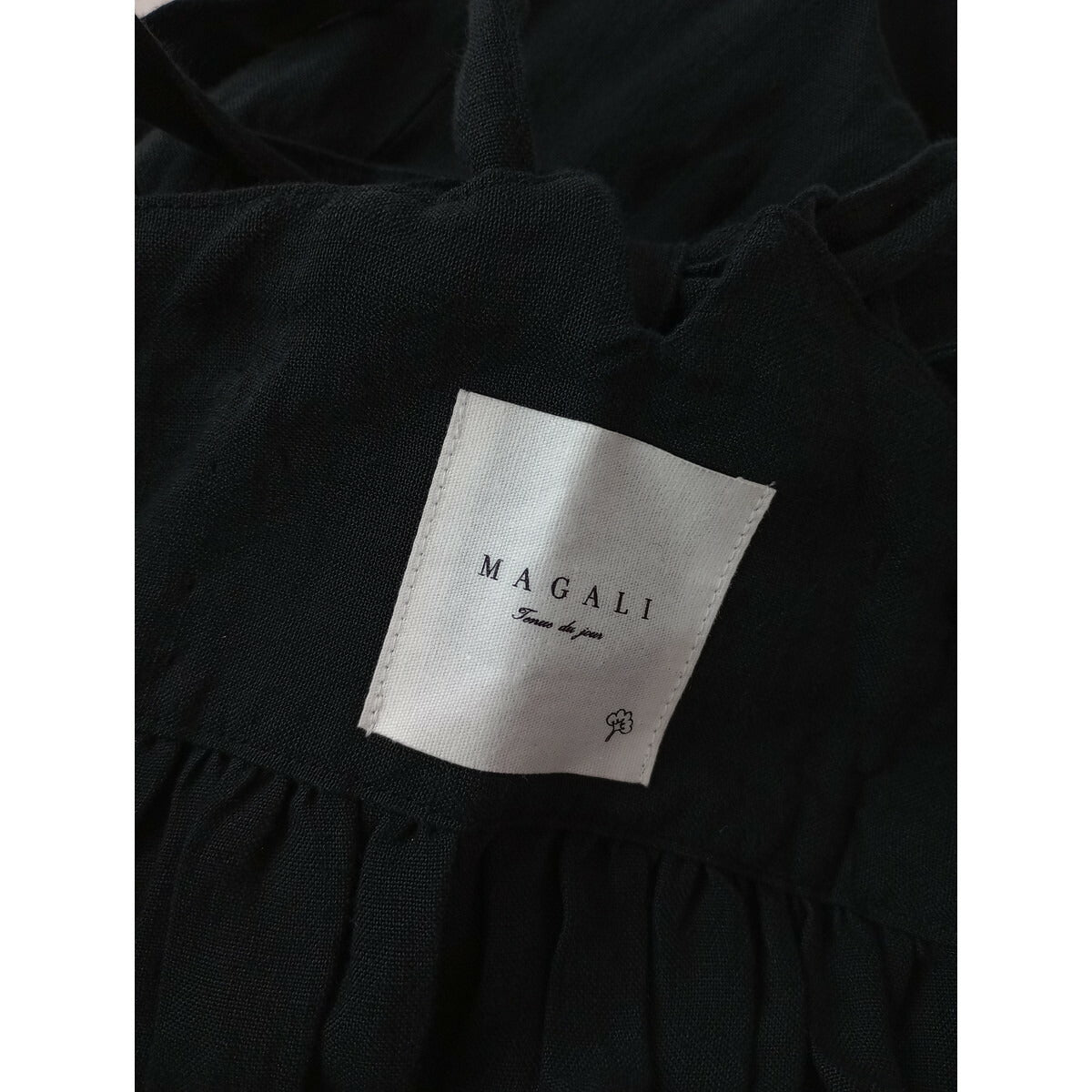 MAGALI マガリ リネン 100％ サスペンダー サロペット ロング スカート 墨黒【中古】