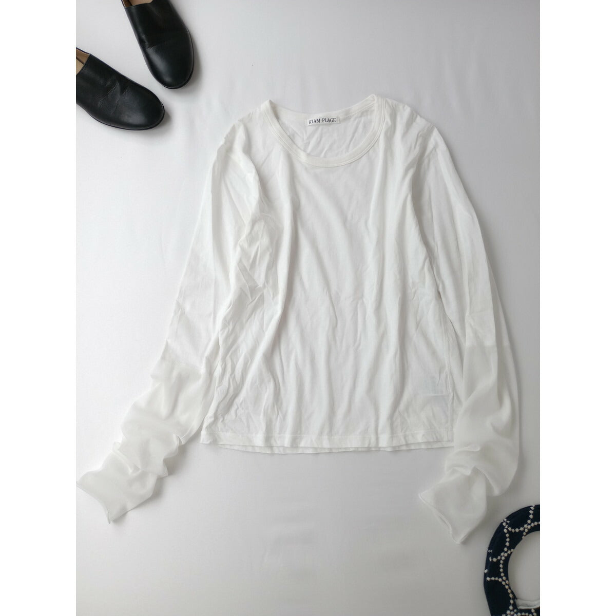 24AW R'IAM PLAGE リアム プラージュ Sheer cuff プルオーバー シアー カットソー トップス 長袖 白【中古】