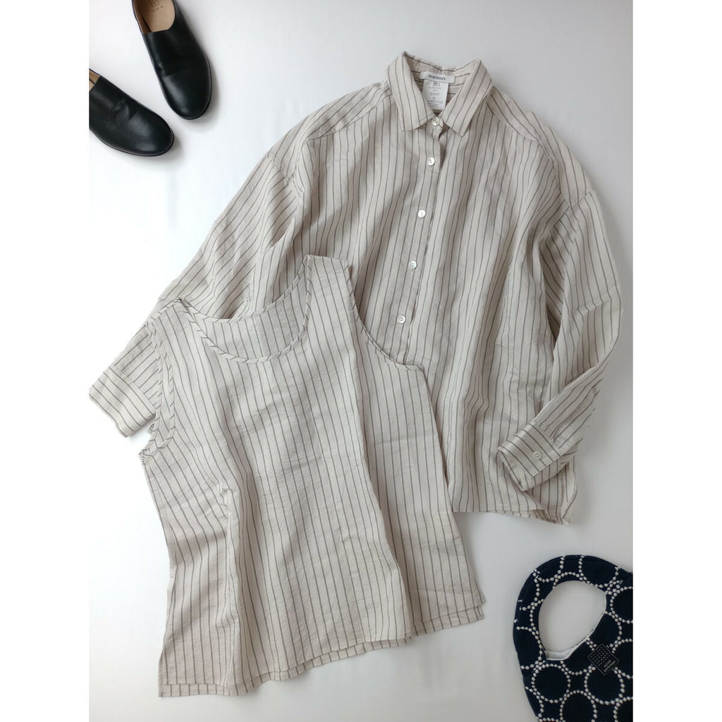 25SS marmors マルモア ストライプ シアーシャツ 長袖 タンクトップ 36 生成り【中古】