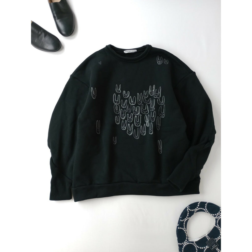 mina perhonen ミナペルホネン palmier スウェット プルオーバー 長袖 トップス うさぎ 黒 ブラック 38【中古】