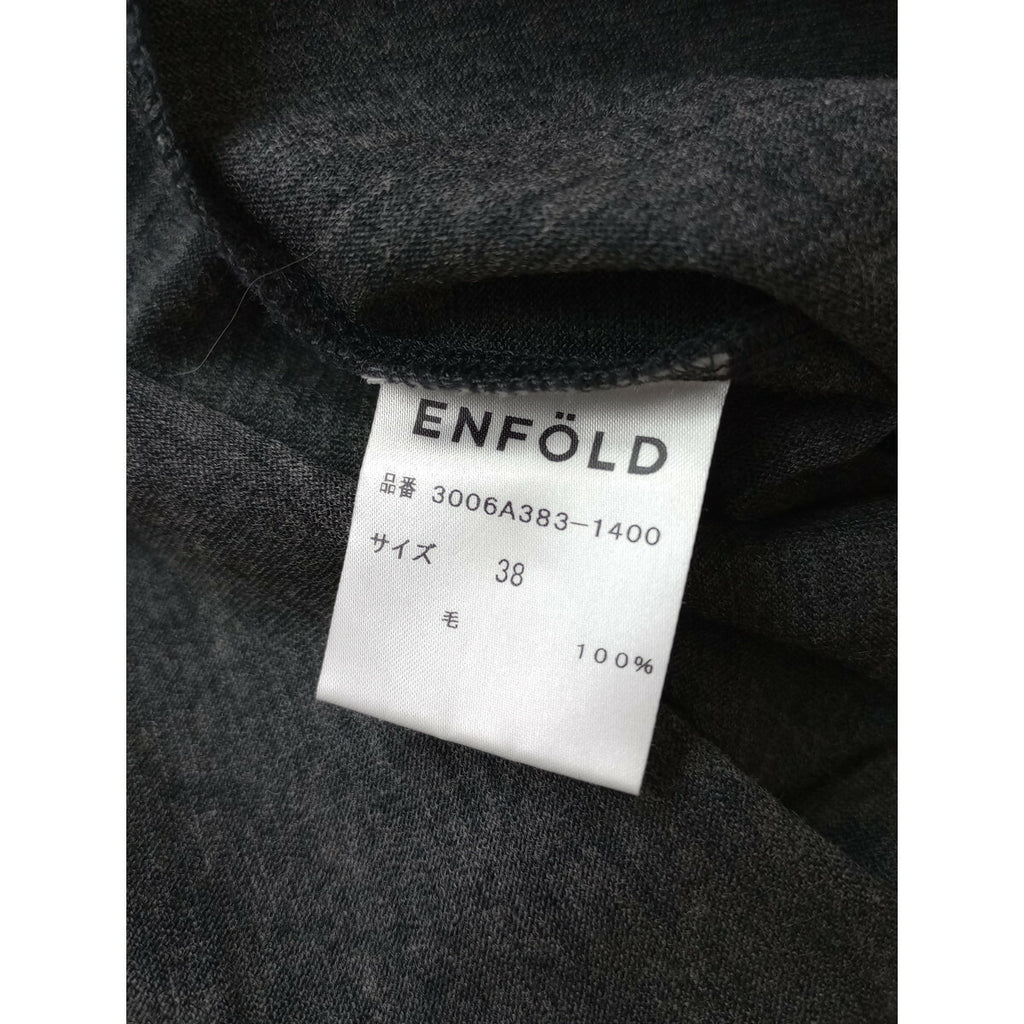 ENFOLD エンフォルド アシンメトリー ウール 毛 100％ 変形 カットソー 長袖 トップス チュニック ミニ ワンピース グレー 38【中古】