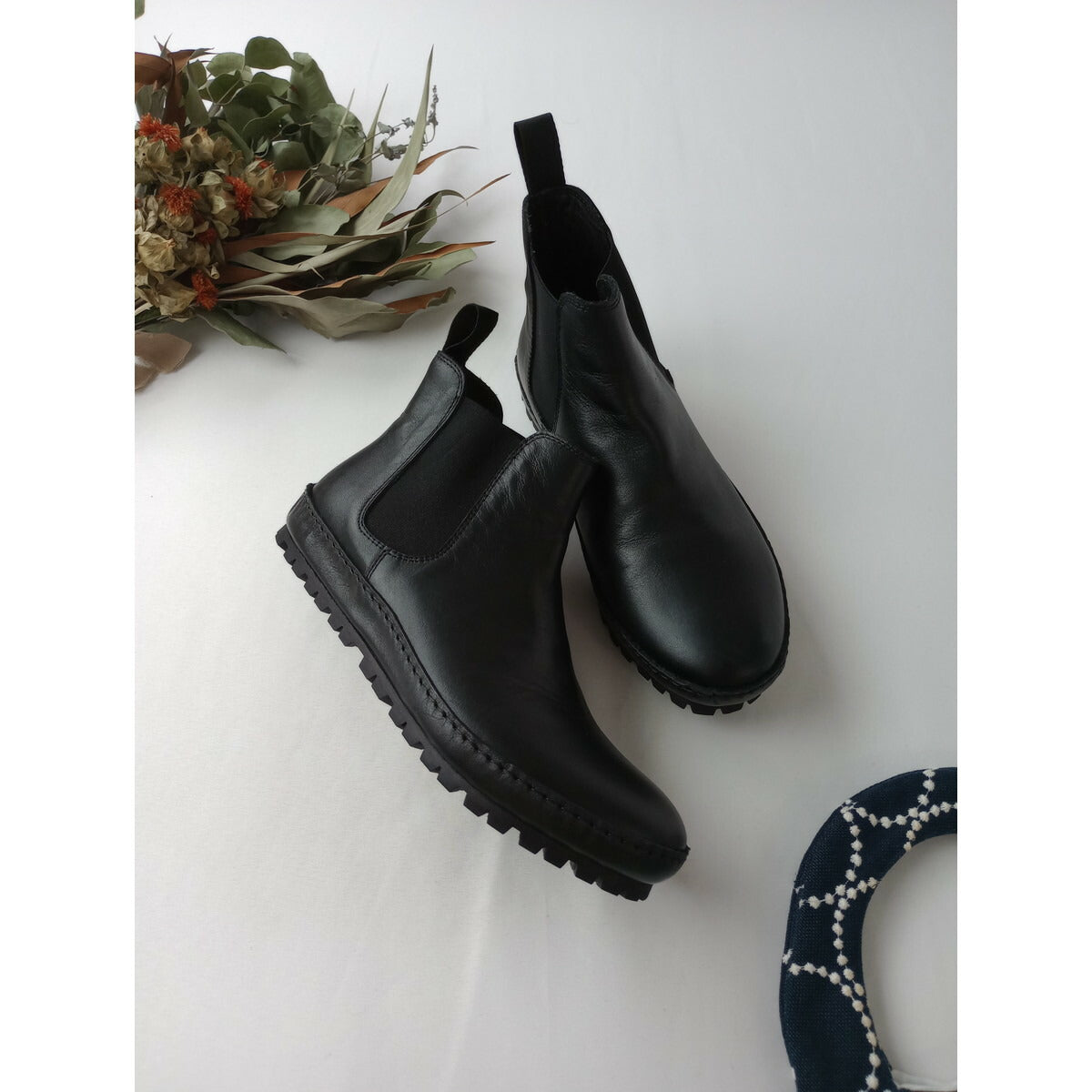 新品 maison de soil メゾンドソイル SIDE GORE BOOTS WITH VIBRAM サイドゴア レザー ブーツ 黒 ブラック 36 23.5 靴