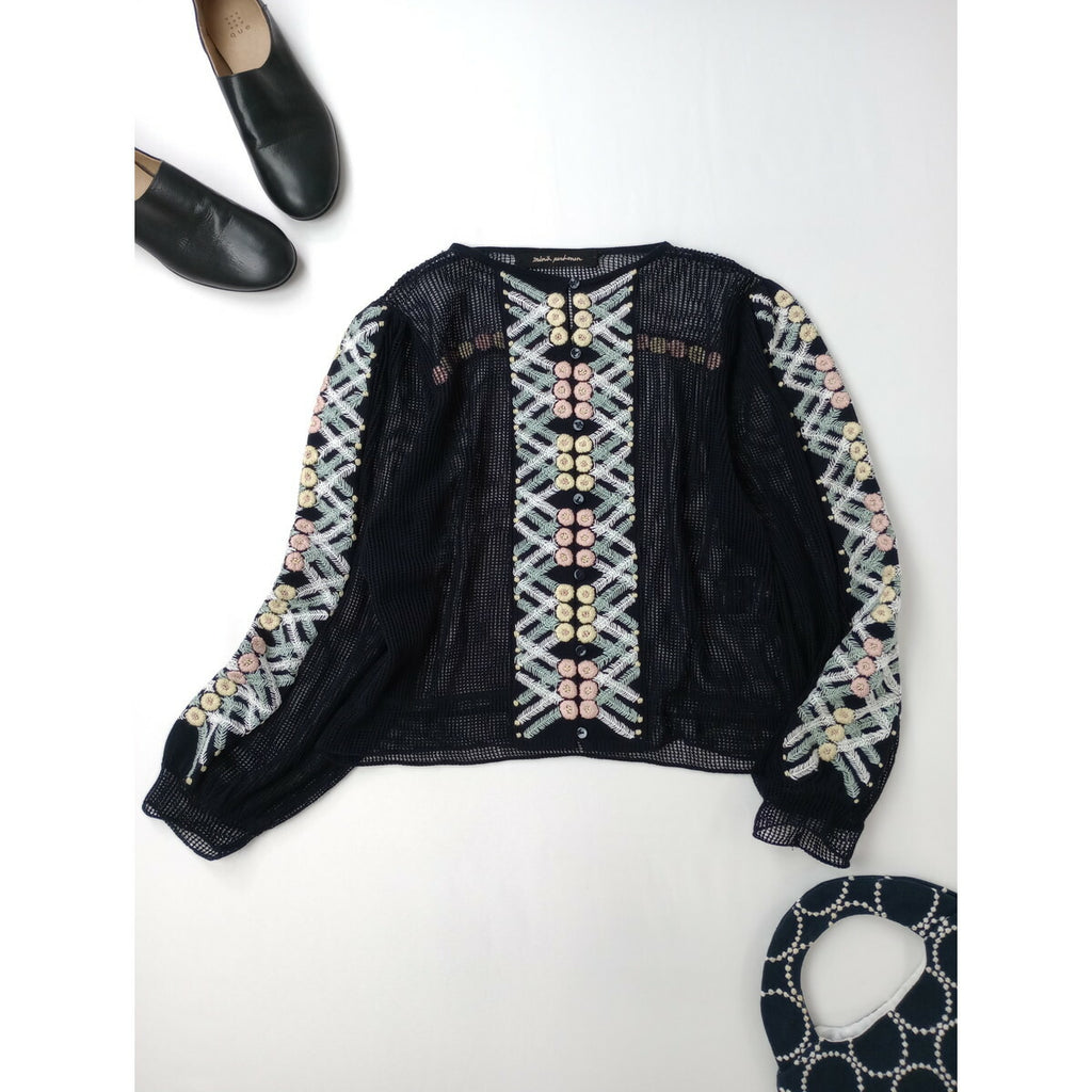 ミナペルホネン minaperhonen Kori カーディガン ニット メッシュ ネイビー 38【中古】