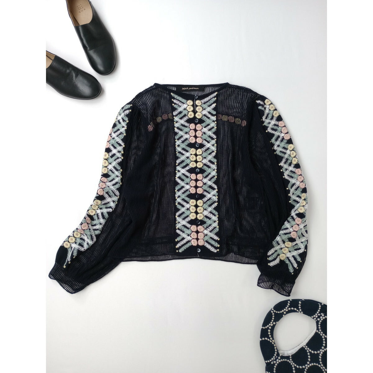ミナペルホネン minaperhonen Kori カーディガン ニット メッシュ ネイビー 38【中古】