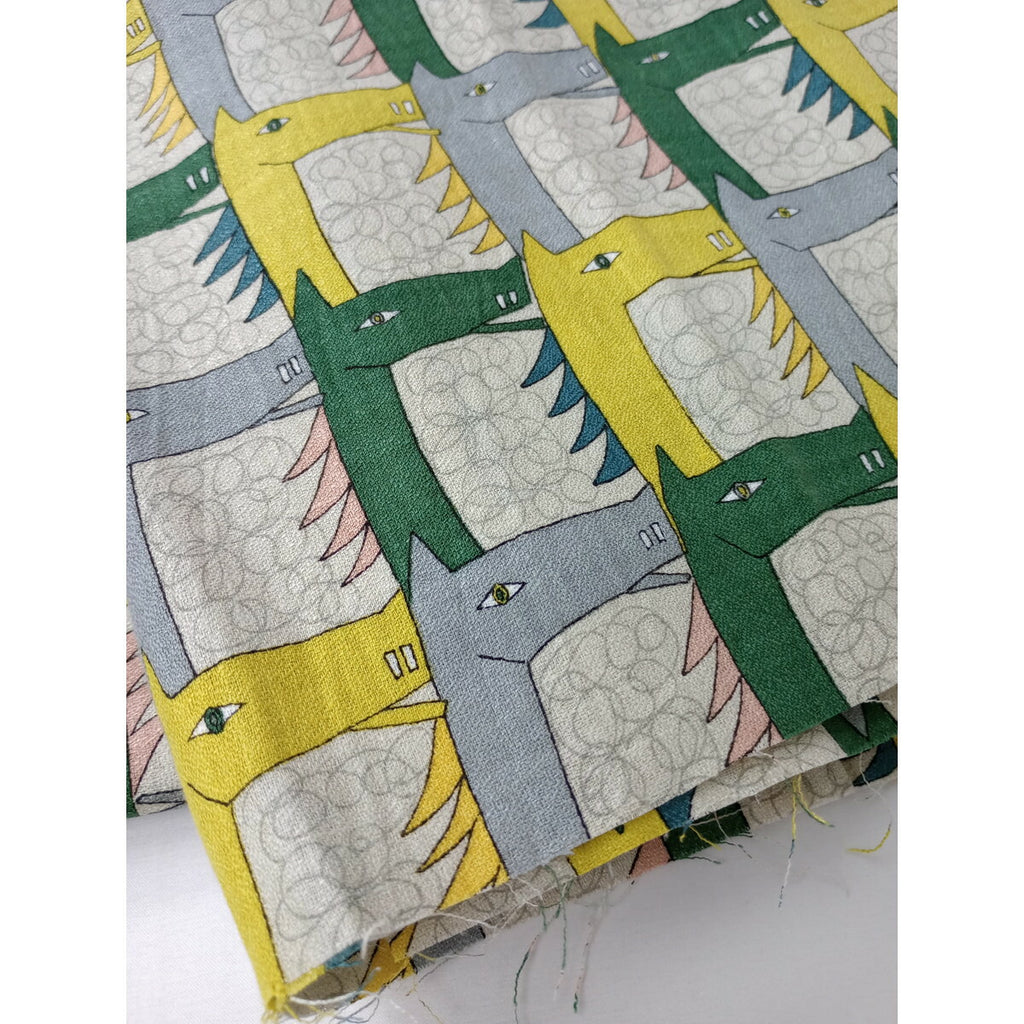 新品未使用 ミナペルホネン mina perhonen  thoroughbred サラブレッド ファブリック 生地 グリーン イエロー 150ｃｍ × 100ｃｍ
