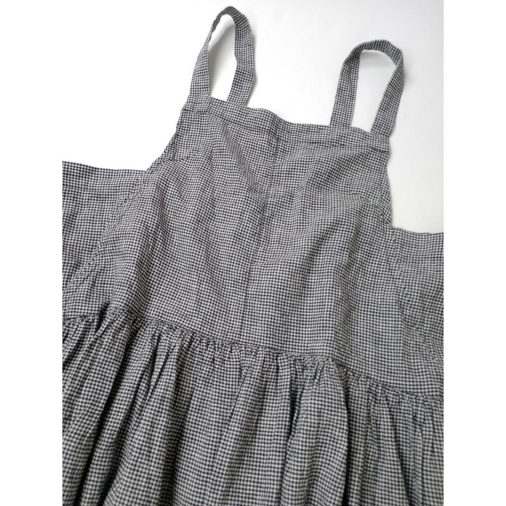 24SS nest Robe ネストローブ ギンガム チェック 柄 エプロンドレス サロペット ロング ワンピース UpcycleLino 白黒 F【中古】